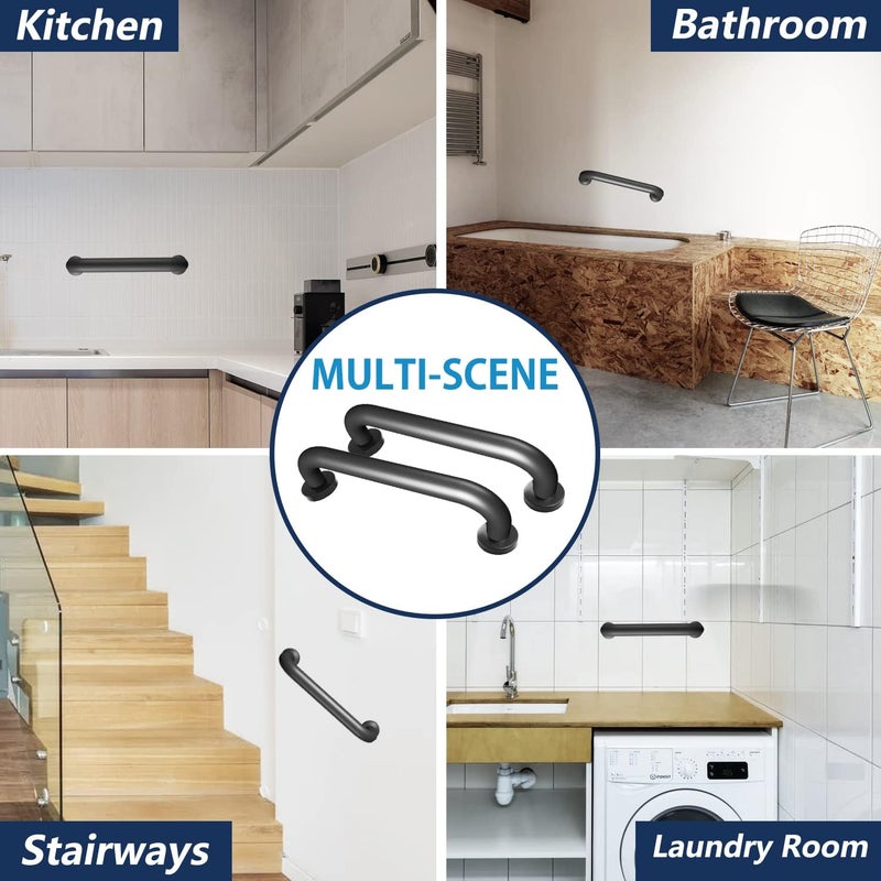 Conwithna One Pack 12 Inch Matte Black Shower Grab Bar Stainless Steel Safety Hand Rail Support for Showers Bathroom Balance Bar Safety Hand Rail Handicap Bath Handle Senior Assist Bar Home Care Bath Handrail - Image 5